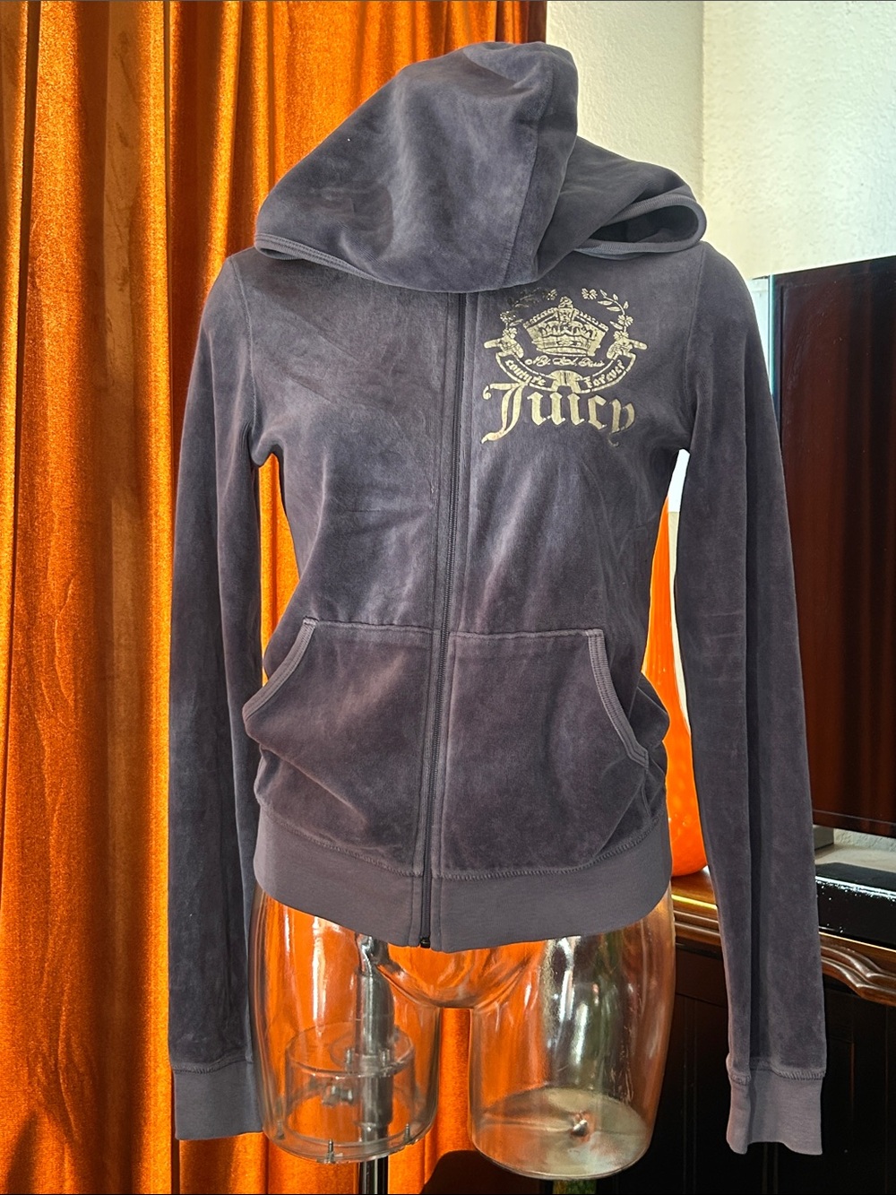 Juicy Couture Women's Purple Grey Velour Zip-Up Hoodie